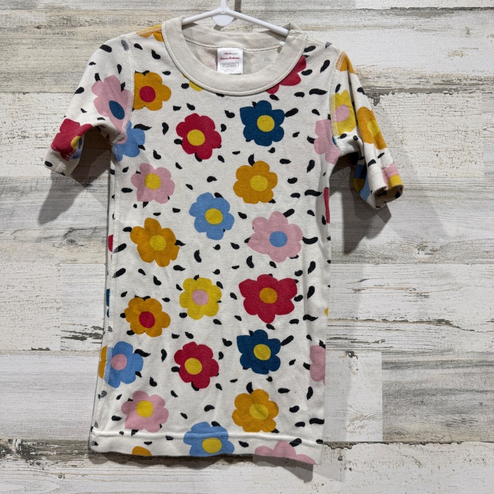 Hanna Andersson Pajama Top Girls 8 Cream Floral Scandi Cottagecore *Flawed